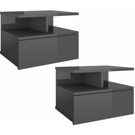 Floating Nightstands 2 pcs High Gloss Grey 40x31x27 cm Chipboard