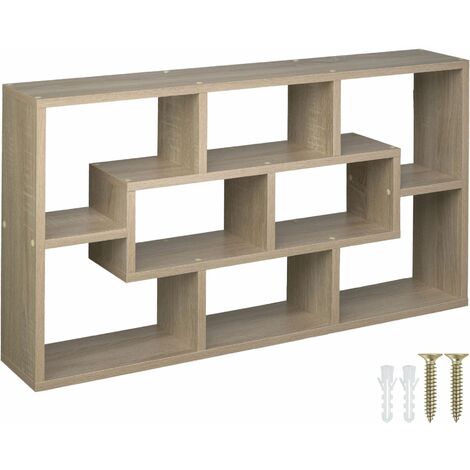 Floating Shelf Cassandra - retro style, 8 compartments, invisible installation - bookshelf, bookcase, wall shelves - Wood light, oak Sonoma