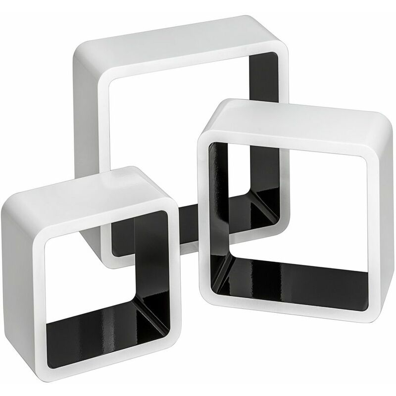 Tectake - 3 Floating Shelves Lena - Retro Cube Design, High Contrast Surfaces, 15 Kg Load Capacity - Wall Shelf, Wall Mounted Shelf, Hanging Shelf