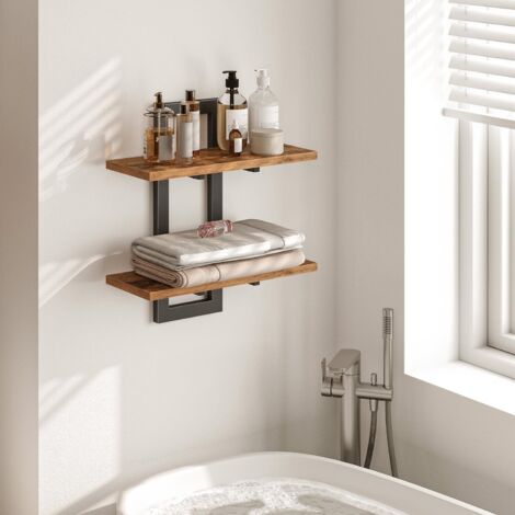Floating Shelves, Wall Shelves Set of 2, Wall Mounted Storage 2-Tier, Wall Display Racks, Hanging Bathroom Shelves, for Kitchen, Living Room, Rustic Brown and Black EBF32BJ01,HOOBRO