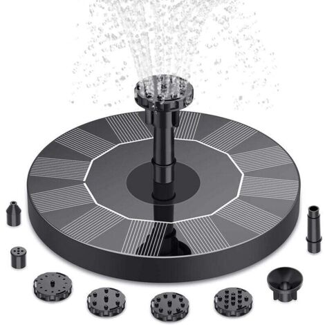 Floating solar fountain for pond or bird bath – 6-nozzle pump, cordless, 100% solar powered, easy to install