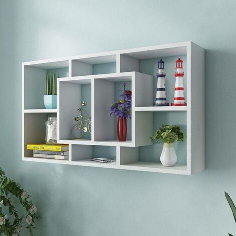 Floating Wall Display Shelf 8 Compartments White VD09342
