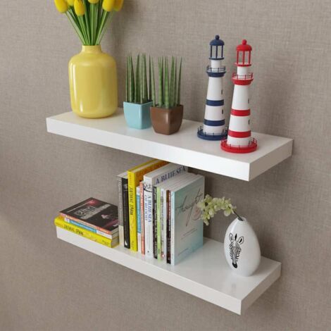 Floating Wall Display Shelves Book/DVD Storage White MDF 2 pcs vidaXL
