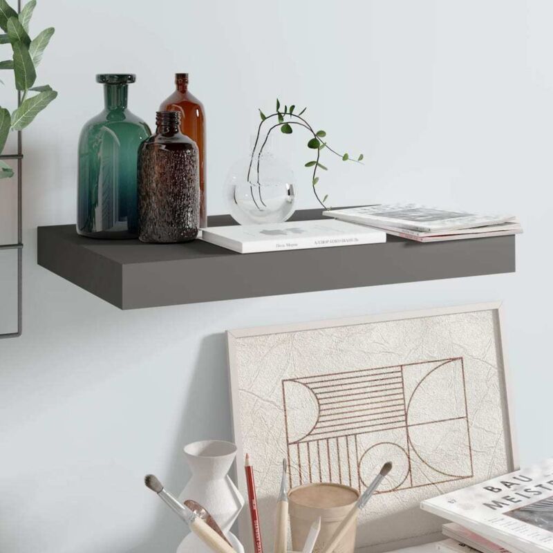 Floating Wall Shelf High Gloss Grey 40x23x3.8 Cm Mdf Vidaxl