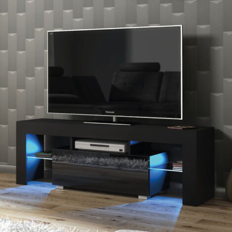 Floe TV Unit 130cm - Black with Gloss Doors & LED