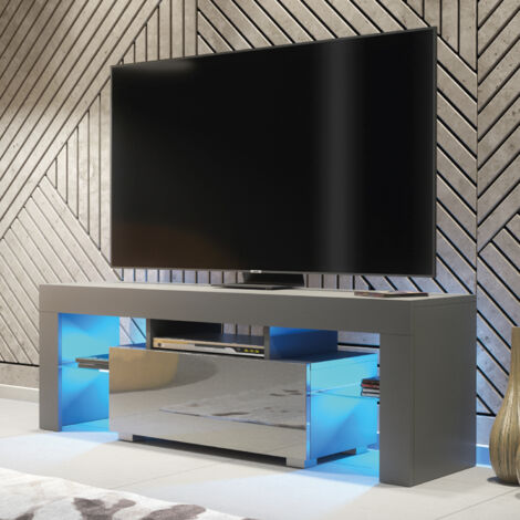 Floe TV Unit 130cm - Dark Grey with Gloss Doors & LED