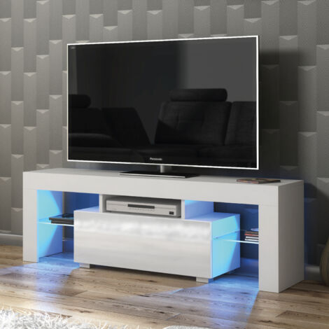 Floe TV Unit 130cm - White with Gloss Doors & LED
