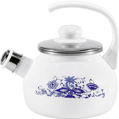 Flötenkessel Zwiebelmuster emailliert 18cm Ø21cm weiß blau