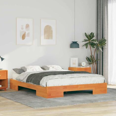 Floor Bed Frame with Storage Brown 150 x 200 cm Solid pine wood vidaXL