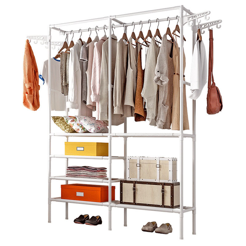 Floor hanging hanger household storage multi-functional clothes storage rack, white
