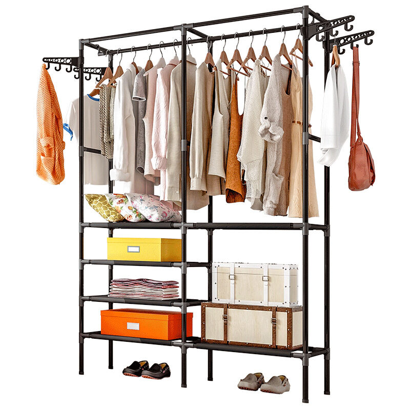 Floor hanging hanger household storage multifunctional clothes storage rack, black
