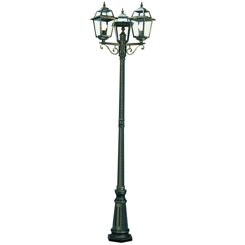 Searchlight Lighting - Searchlight New Orleans - 3 Light Outdoor Lamp Post Black, Gold IP44, E27