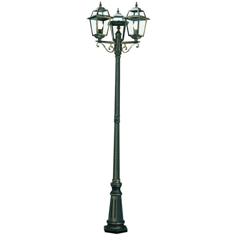 New Orleans - 3 Light Outdoor Lamp Post Black, Gold IP44, E27 - Searchlight