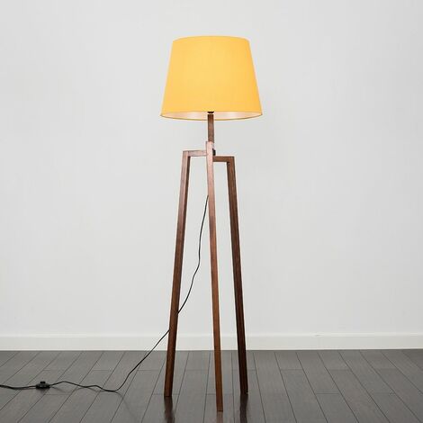 Dark Wooden Tripod Step Floor Lamp - Beige