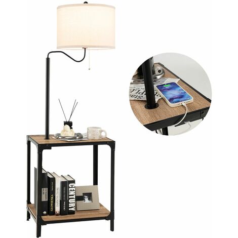 Floor Lamp Bedside Nightstand End Table Lamp W/ End Table and USB Charging Ports