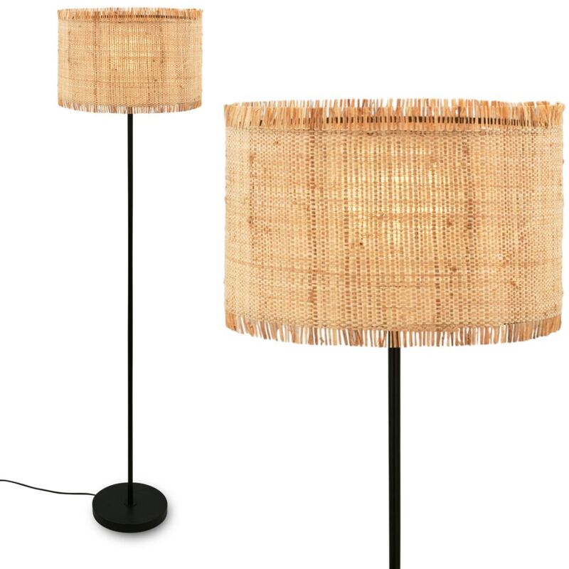 Lampadaire Borra de Brilon, abat-jour en paille, interrupteur au pied, style boh me, douille E27, naturel, 40 x 161 cm