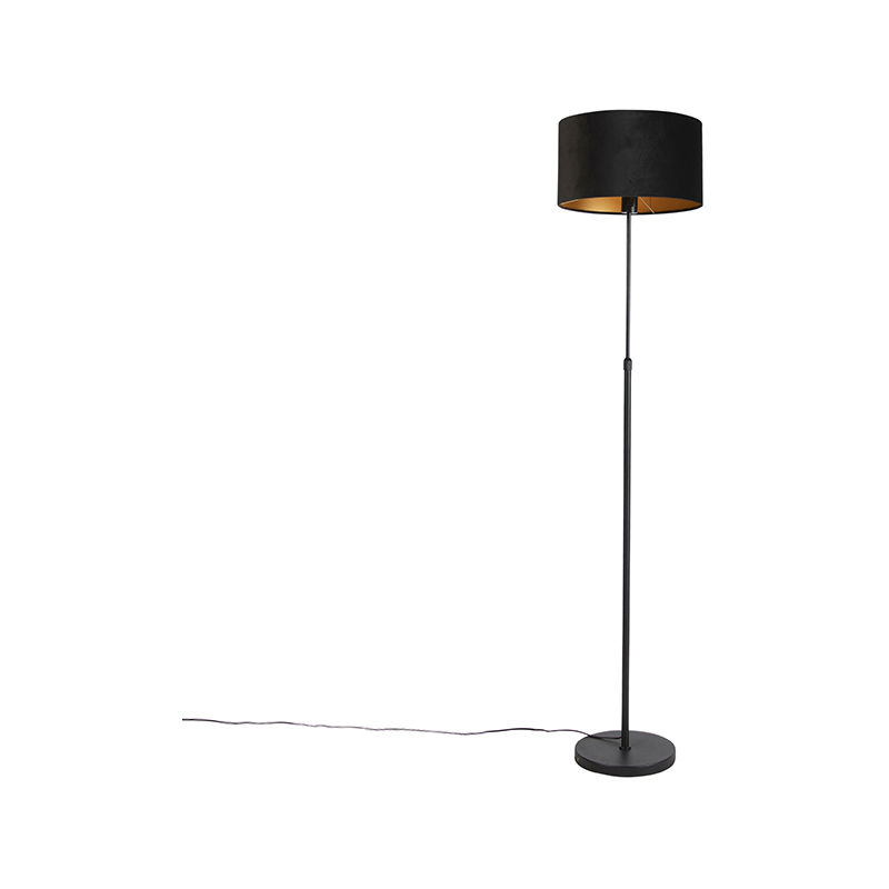 Floor Lamp Black with 35cm Black Velvet Shade - Parte - Black