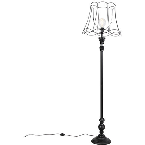 Floor Lamp Black with 45cm Black Granny Frame Shade - Classico