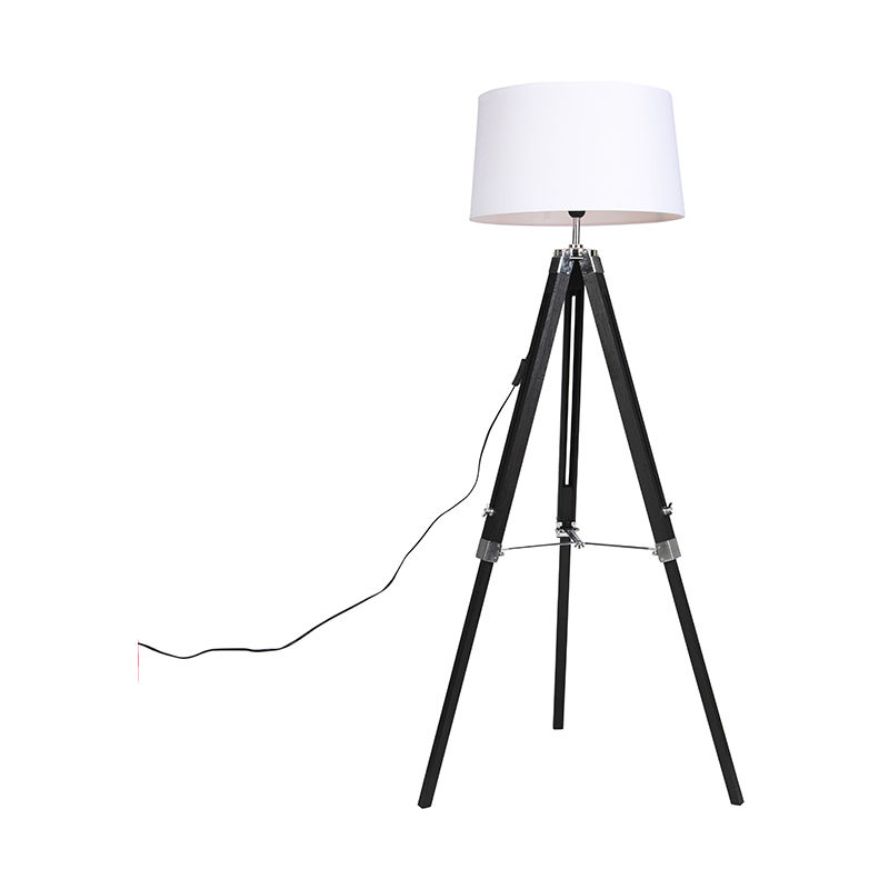 Floor Lamp Black with 45cm White Linen Shade - Tripod