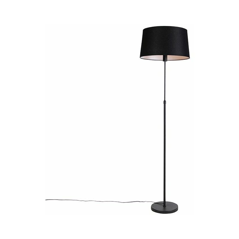 Floor lamp black with black linen shade 45cm adjustable - Parte
