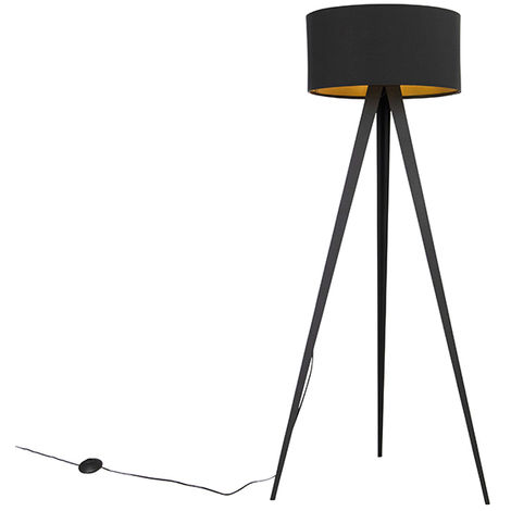 Modern brass floor lamp with black shade - Ilse