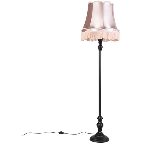 Floor Lamp Black with Granny Lampshade Pink - Classico