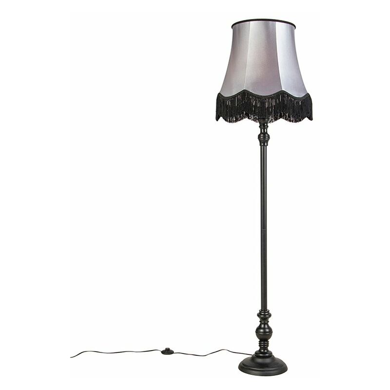 Floor Lamp Black with Grey and Black Granny Shade - Classico