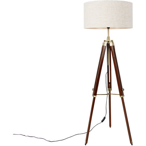 Floor Lamp Brass with Light Grey Lampshade 50 cm Tripod - Cortin