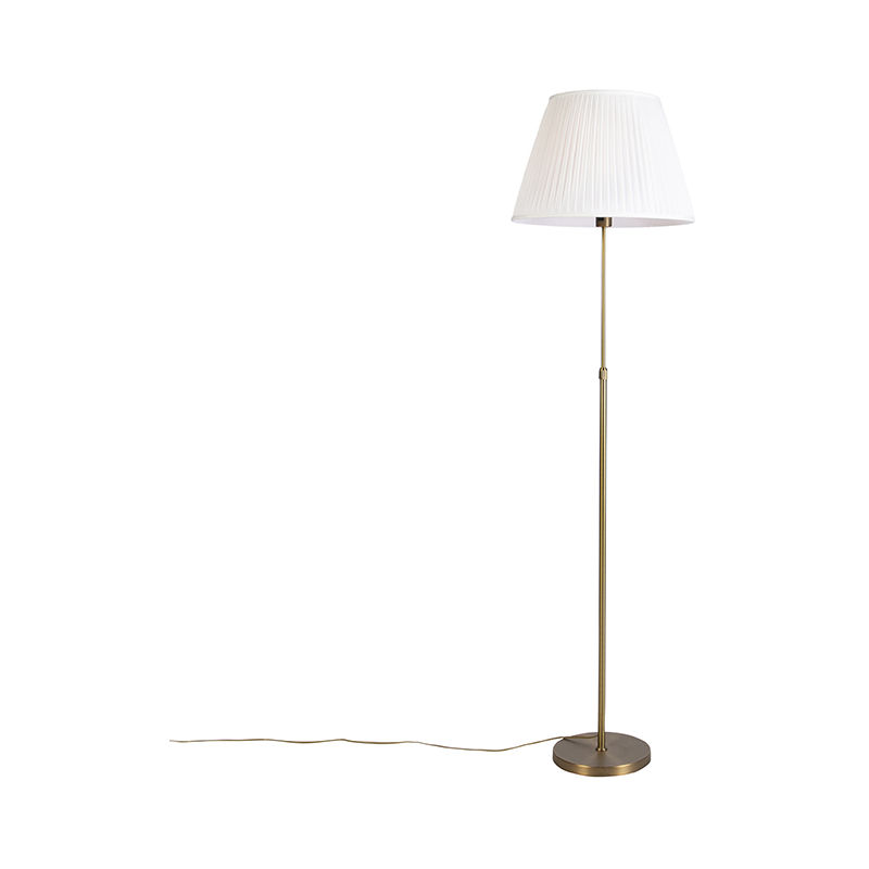 Floor Lamp Bronze with 45cm White Pleated Shade - Parte - Off white