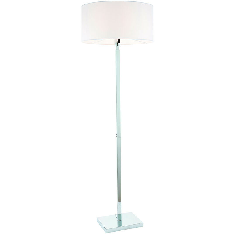 Floor Lamp Chrome Plate, Vintage White Fabric Shade With Usb Socket
