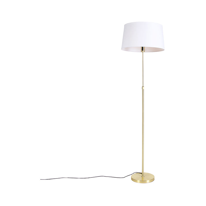 Floor lamp Gold/Brass with 45cm White Linen Shade - Parte