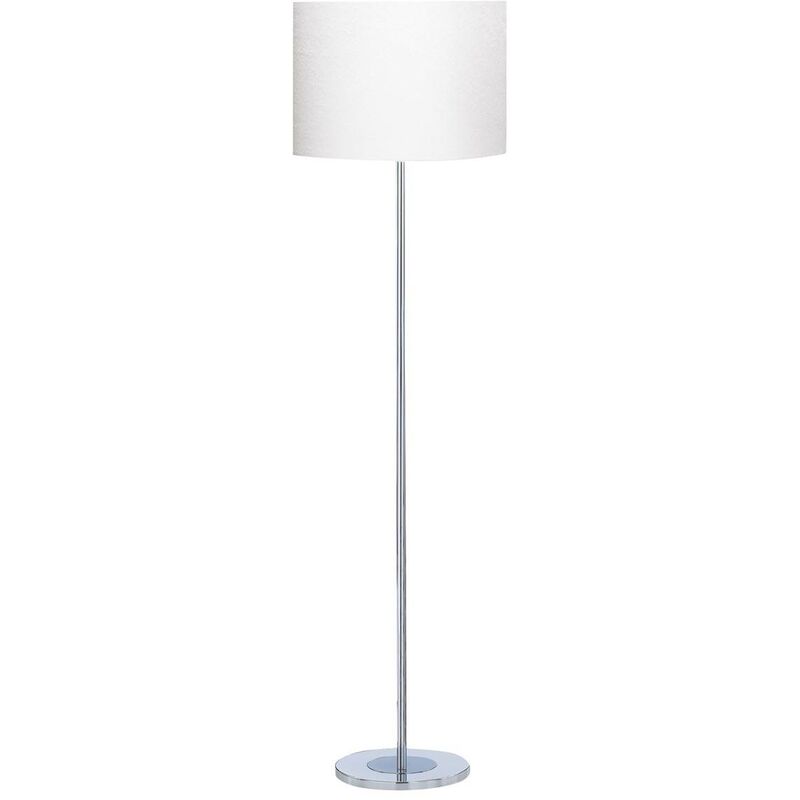 Carter - 1 Light Round Floor Lamp Chrome with White Fabric Shade, E27 - Searchlight