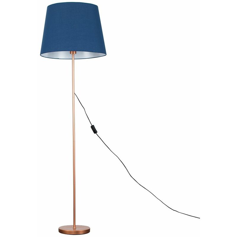Minisun - Charlie Stem Floor Lamp in Copper with Large Aspen Shade - Navy Blue - Including LED Bulb