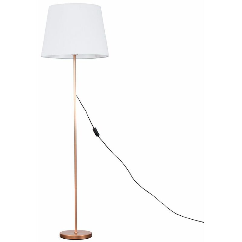 Minisun - Charlie Stem Floor Lamp in Copper with Large Aspen Shade - White - No Bulb