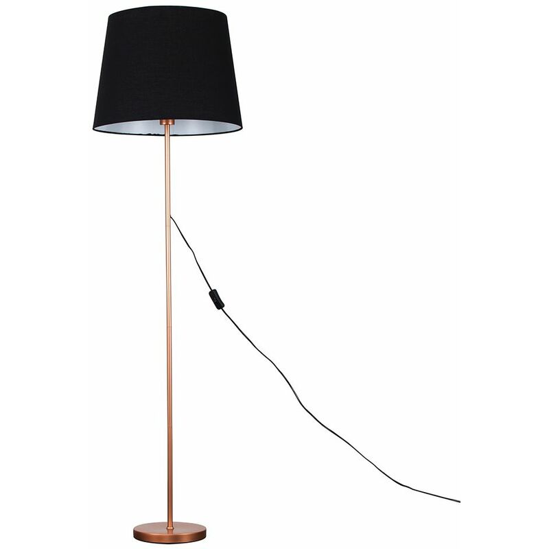 Charlie Stem Floor Lamp in Copper with Large Aspen Shade - Black - No Bulb