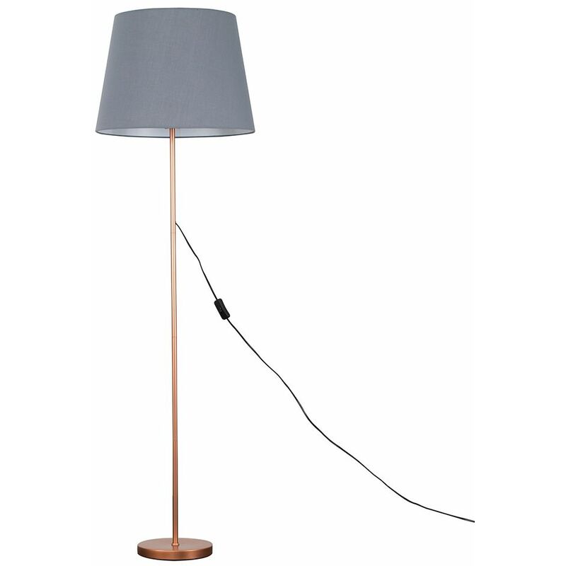 Minisun - Charlie Stem Floor Lamp in Copper with Large Aspen Shade - Grey - No Bulb
