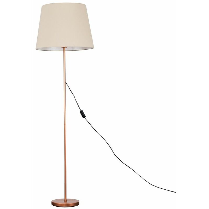 Minisun - Charlie Stem Floor Lamp in Copper with Large Aspen Shade - Beige - No Bulb