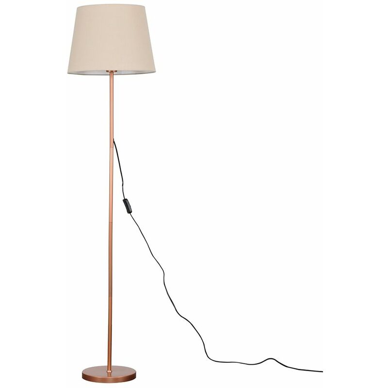 Minisun - Charlie Stem Floor Lamp in Copper with Large Aspen Shade - Beige - Including LED Bulb