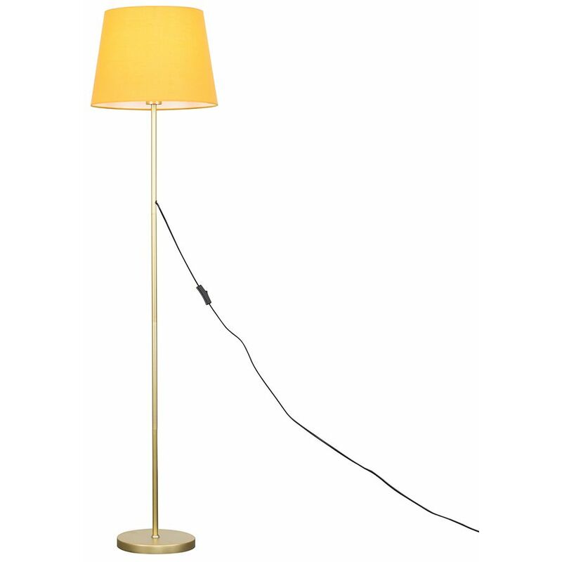 Minisun - Charlie Stem Floor Lamp in Gold with Aspen Shade - Mustard - No Bulb