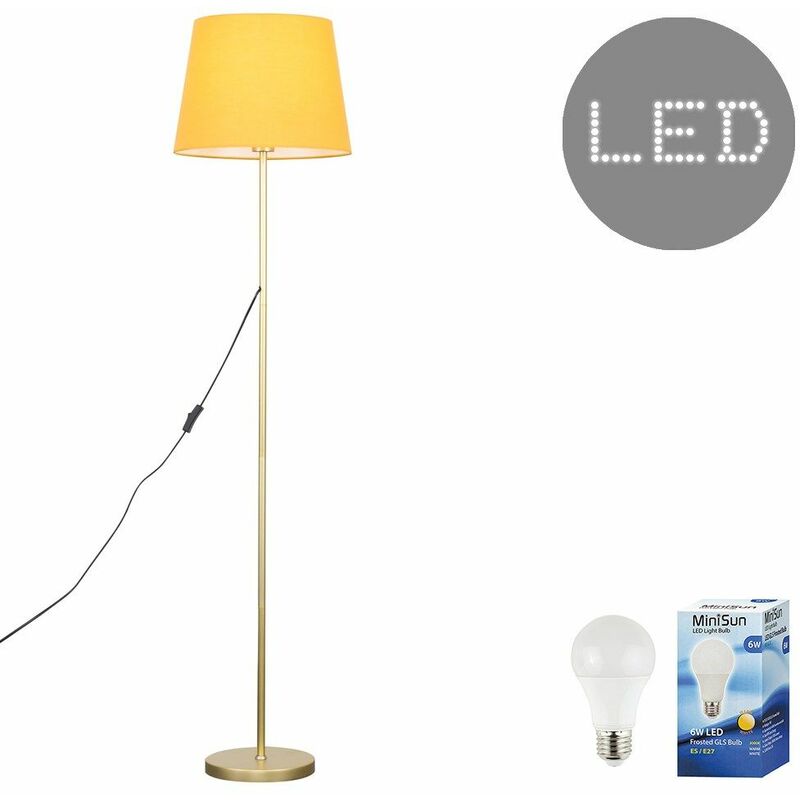 Charlie Stem Floor Lamp in Gold with Aspen Shade - Mustard - Including LED Bulb