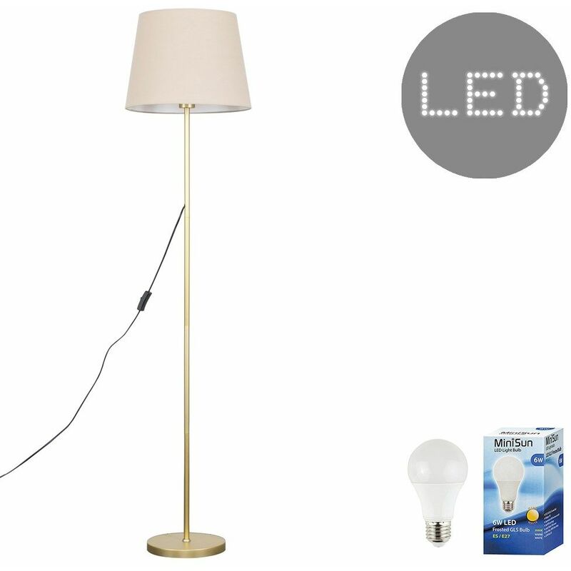 Minisun - Charlie Stem Floor Lamp in Gold with Aspen Shade - Beige - Including LED Bulb