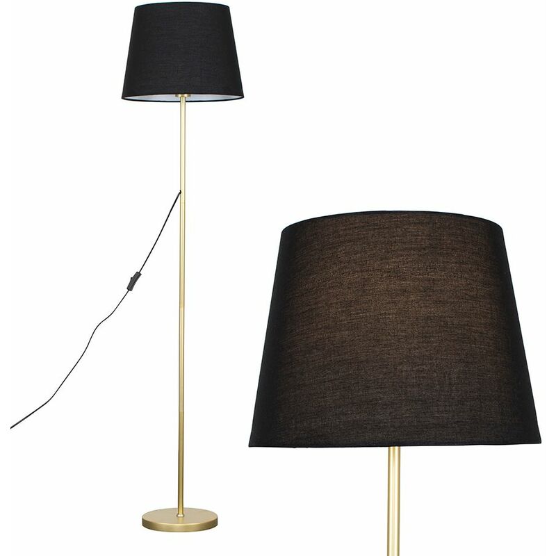 Minisun - Charlie Stem Floor Lamp in Gold with Aspen Shade - Black - No Bulb