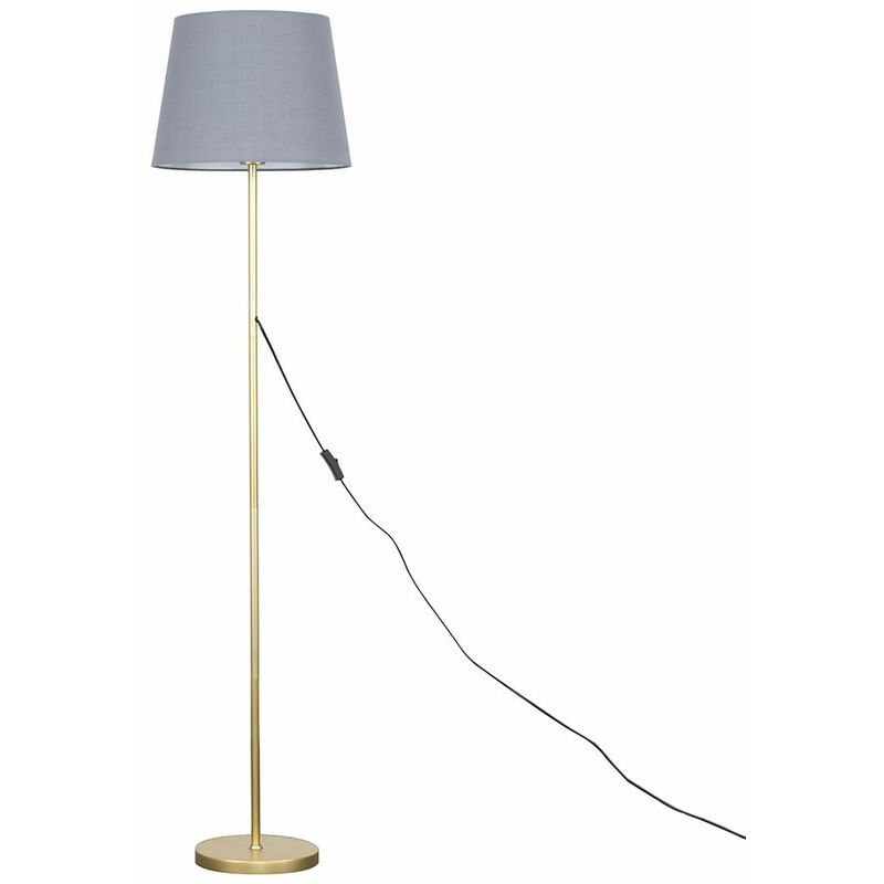 Minisun - Charlie Stem Floor Lamp in Gold with Aspen Shade - Grey - No Bulb