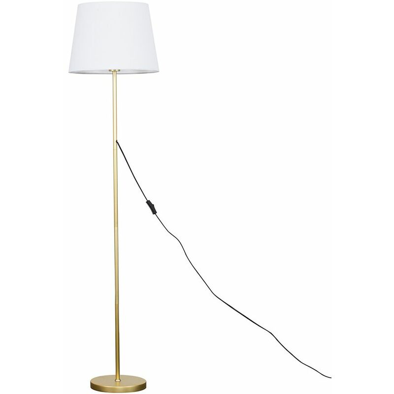 Minisun - Charlie Stem Floor Lamp in Gold with Aspen Shade - White - No Bulb