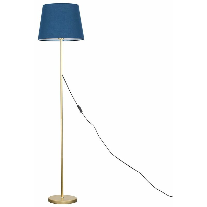 Minisun - Charlie Stem Floor Lamp in Gold with Aspen Shade - Navy Blue - No Bulb