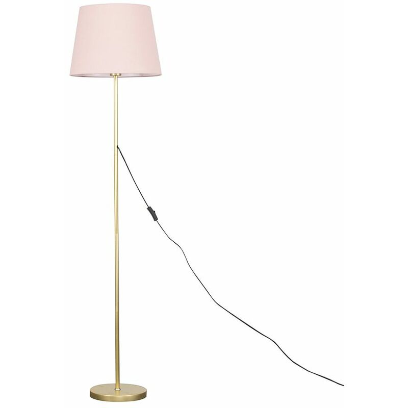 Minisun - Charlie Stem Floor Lamp in Gold with Aspen Shade - Pink - No Bulb