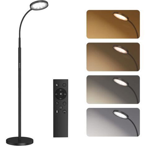 Floor Lamp Living Room, 12W LED Floor Lamp, 4 Color Temperatures, Stepless Dimming, Remote and Touch Control, Flexible Neck, 1H Timer, Floor Lamp for Living Room, Bedroom, Black