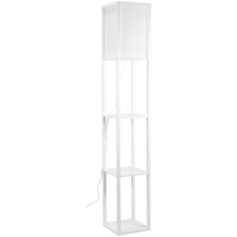 Wooden & Cotton Floor Lamp with Built In Shelving Units
