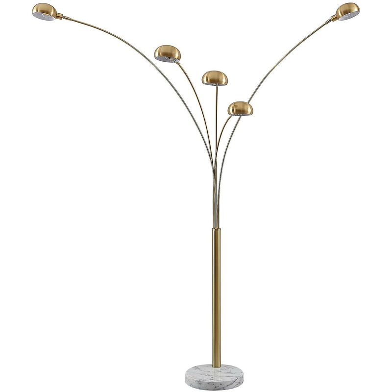 Sarinio Floor Lamp With Marble Base, Brass - Matt Brass, White - Lindby