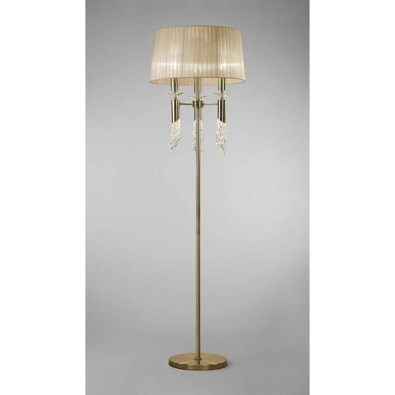 Floor lamp Tiffany 3 + 3 Bulbs E27 + G9, antique brass with bronze shade & transparent crystal